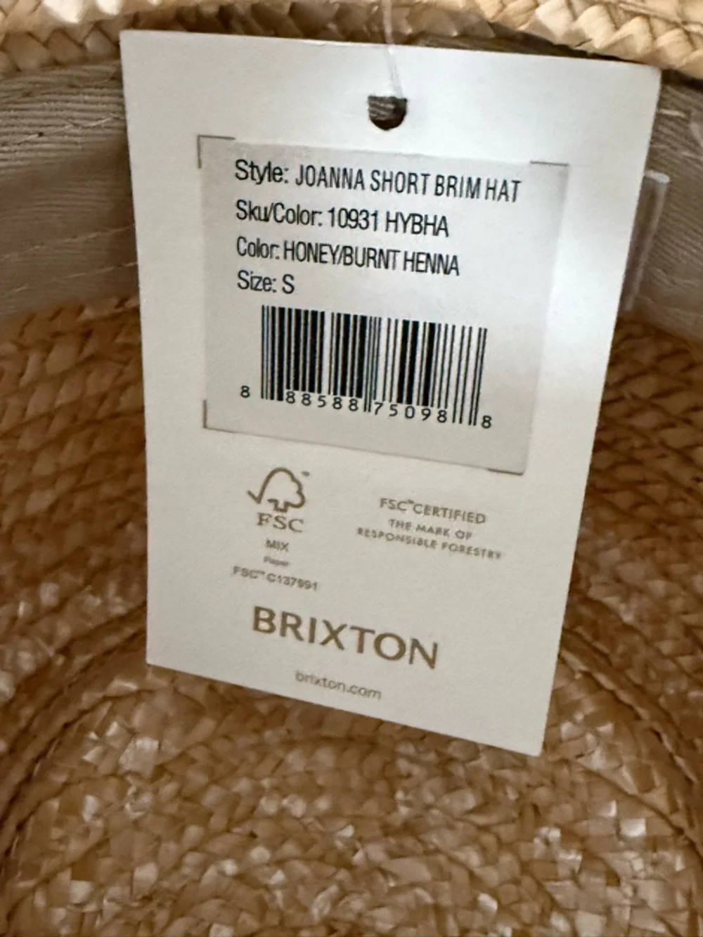 NWT Brixton Honey/ Burnt Henna Joanna short brim straw hat (good condition)